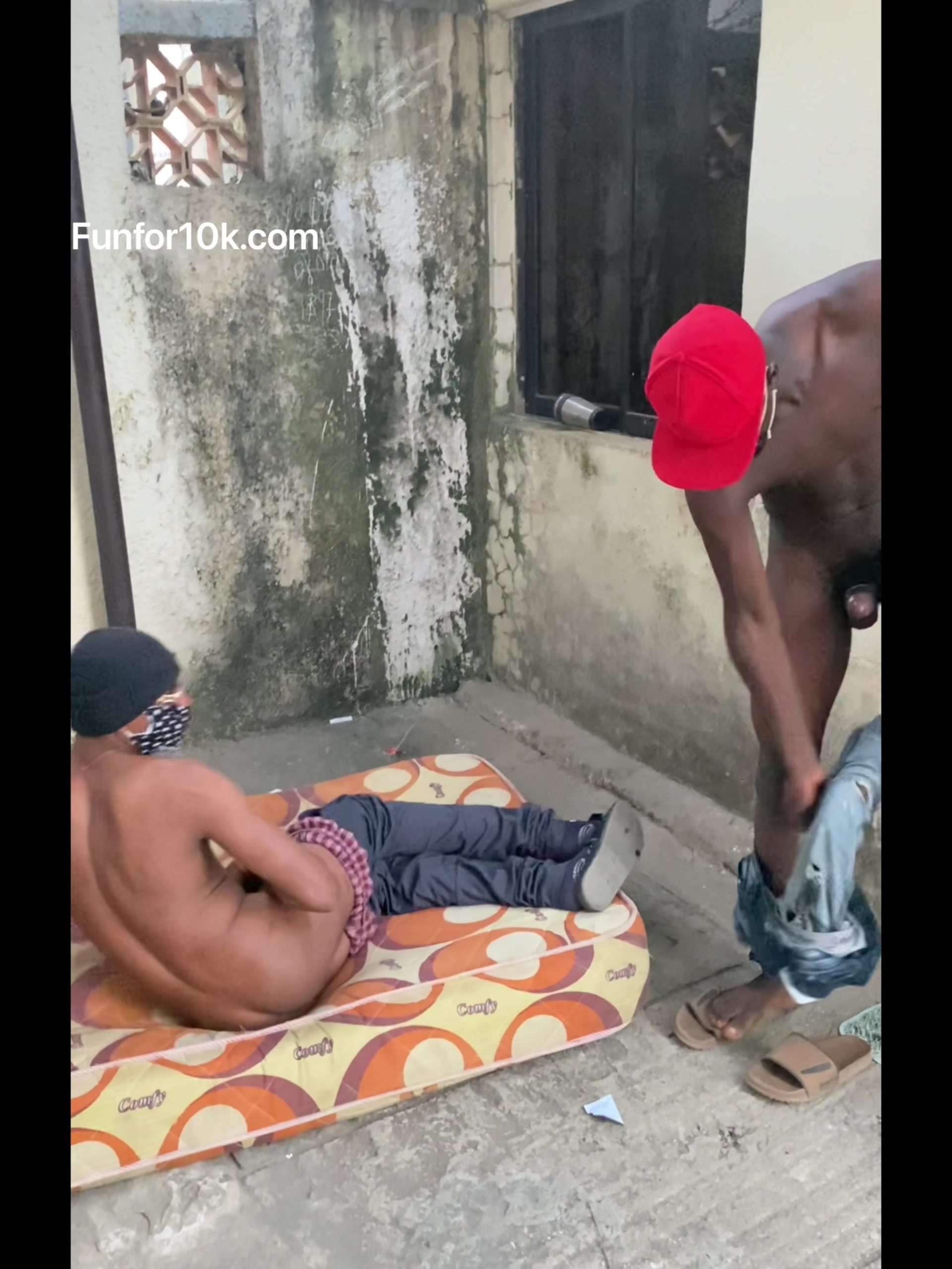 Chocking him hard with his big dick outside the house