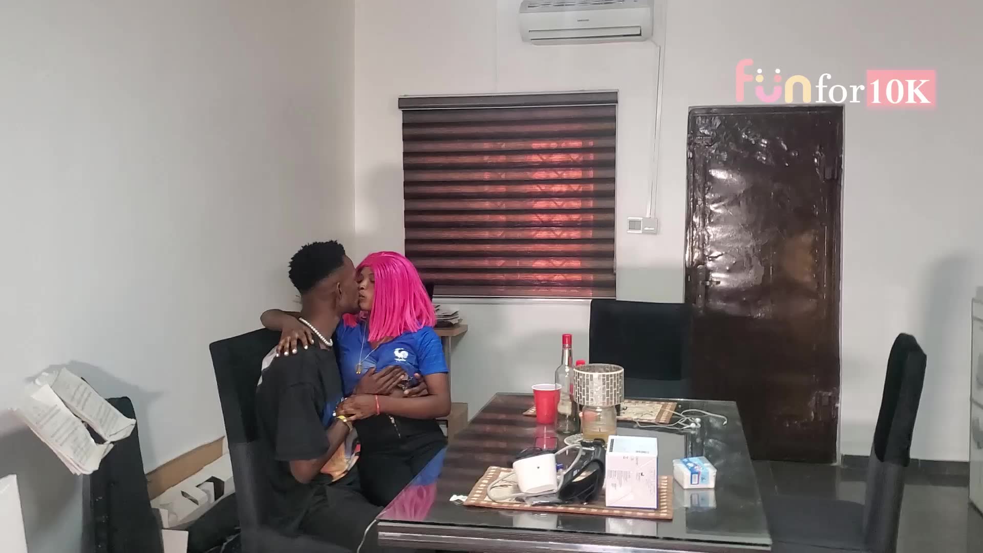 Young couple making love after a party event